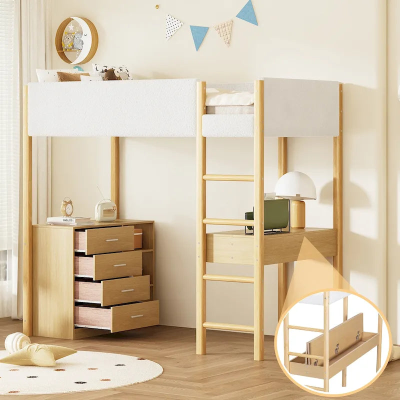 Teddy Fleece Loft Bed Wood Bed