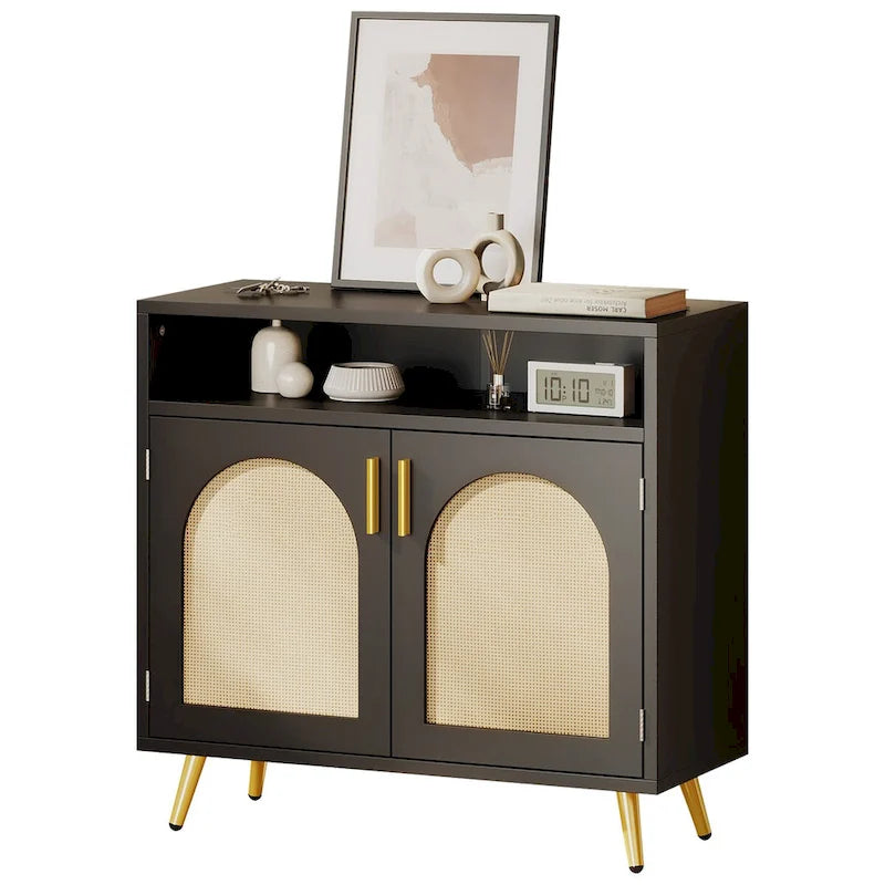 Moasis Rattan 2-Door Buffet Sideboard Cabinet with Adjustable Shelves for Kitchen Hallway