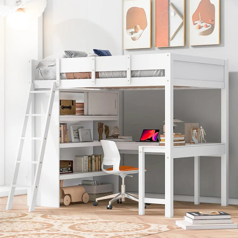 Nestfair Full Size Loft Bed with Desk and Shelf