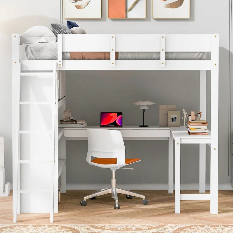 Nestfair Full Size Loft Bed with Desk and Shelf