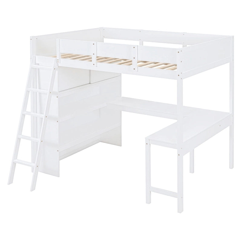 Nestfair Full Size Loft Bed with Desk and Shelf
