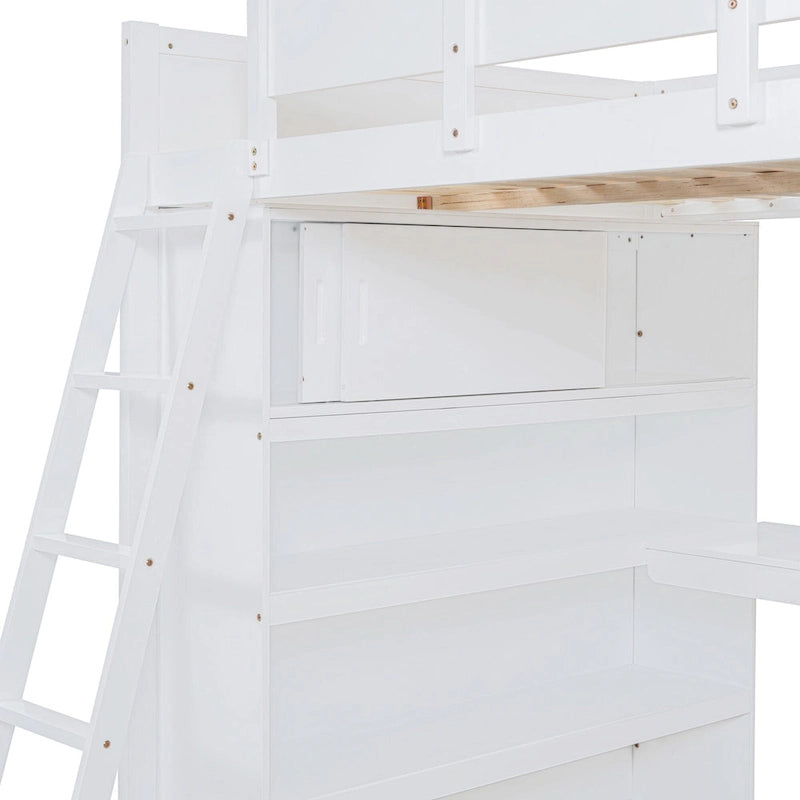 Nestfair Full Size Loft Bed with Desk and Shelf