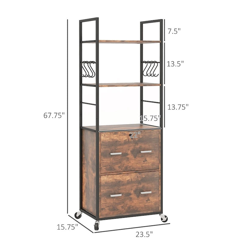 Vinsetto 2 Drawer File Cabinet with Key, Bookshelf, Mobile Filing Cabinet with Adjustable Hanging Bar for Letter, A4