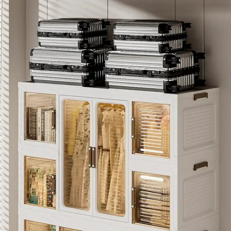 Portable Wardrobe Closet Storage Organizer for Clothes,Clothes Dresser,12 Magnetic Doors-12 Cubes & 2 Hanging Rod