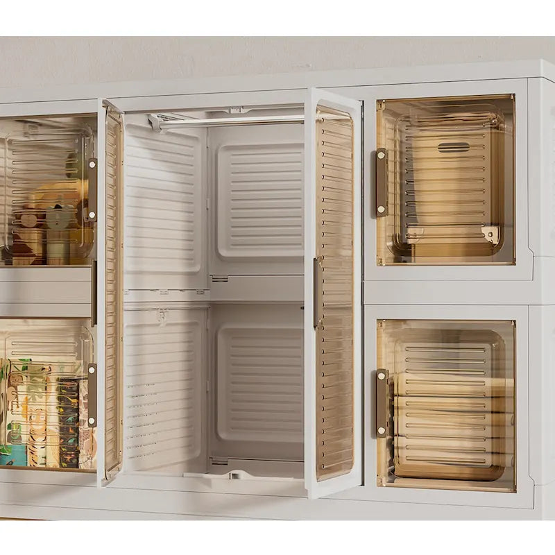 Portable Wardrobe Closet Storage Organizer for Clothes,Clothes Dresser,12 Magnetic Doors-12 Cubes & 2 Hanging Rod