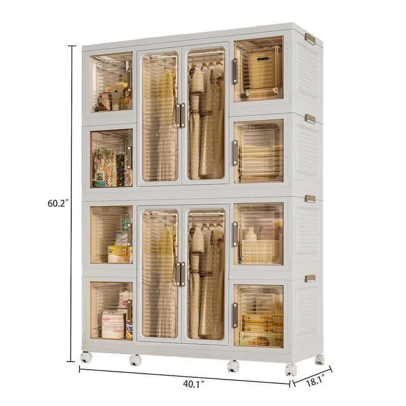 Portable Wardrobe Closet Storage Organizer for Clothes,Clothes Dresser,12 Magnetic Doors-12 Cubes & 2 Hanging Rod