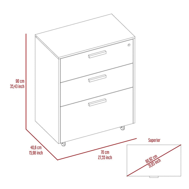 3 Drawers Storage Cabinet with Casters Lions Office, Black Wengue Finish,High quality and durable