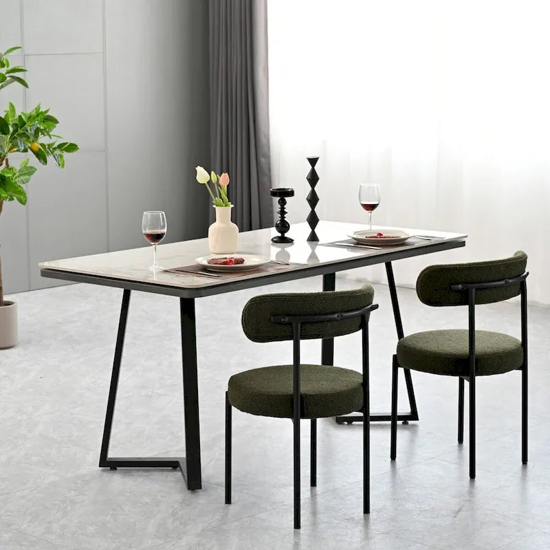 Boucle Dining Chairs Set of 2,Mid-Century Modern Curved Backrest Chair,Round Upholstered Kitchen Chairs