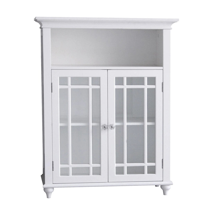 Teamson Home Neal Wooden Freestanding Two-Door Floor Cabinet with Glass Paneled Doors and Open Fixed Shelf