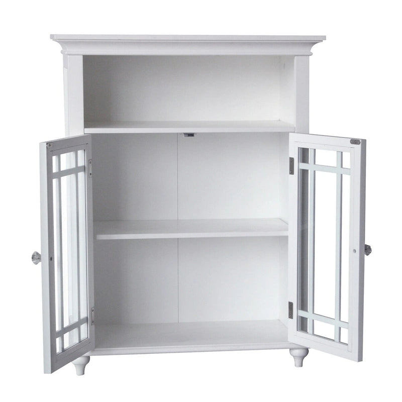 Teamson Home Neal Wooden Freestanding Two-Door Floor Cabinet with Glass Paneled Doors and Open Fixed Shelf