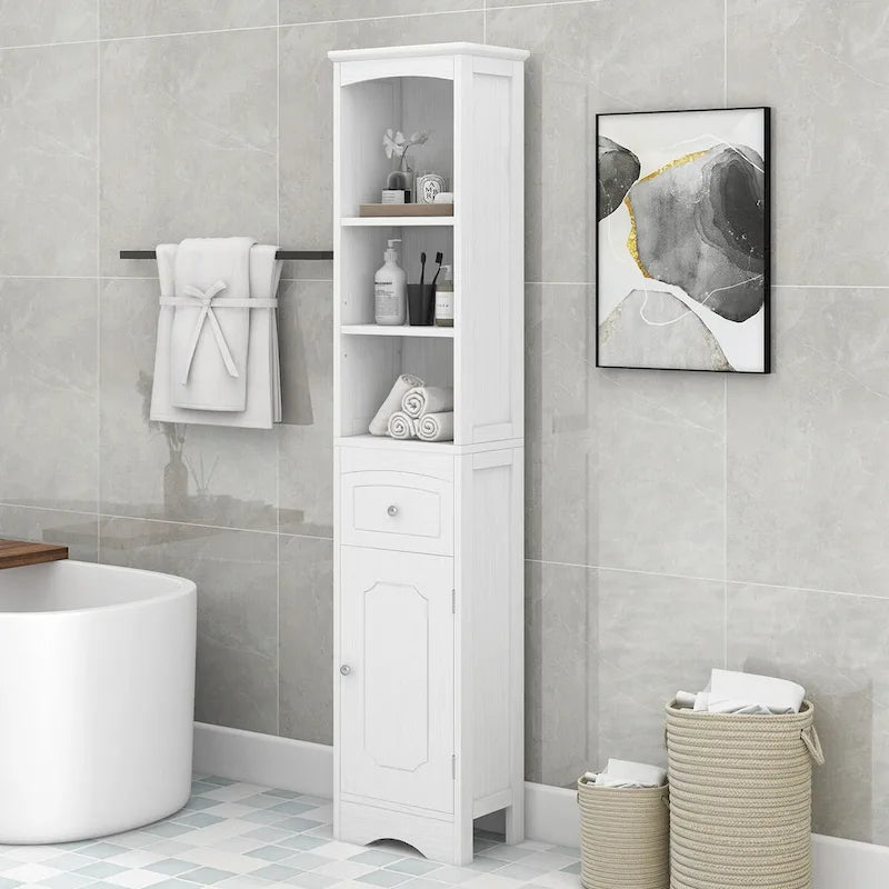 Tall Bathroom Cabinet Freestanding Storage Cabinet with Drawer - 13.4L x 9.1W x 66.9H