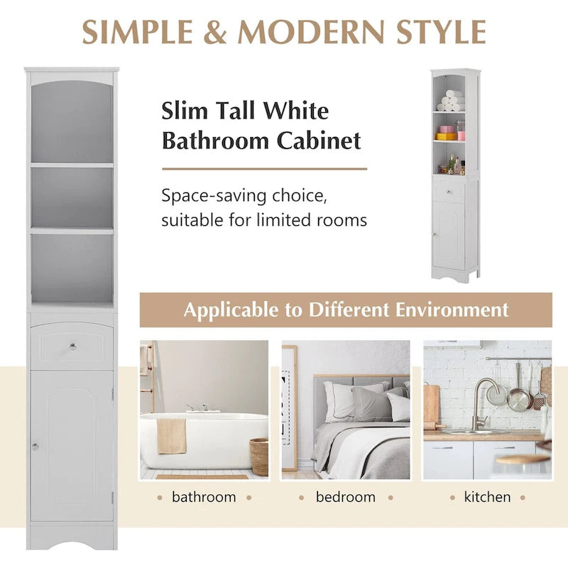 Tall Bathroom Cabinet Freestanding Storage Cabinet with Drawer - 13.4L x 9.1W x 66.9H