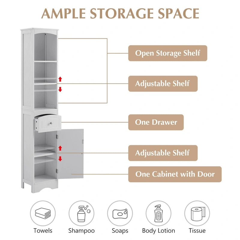 Tall Bathroom Cabinet Freestanding Storage Cabinet with Drawer - 13.4L x 9.1W x 66.9H