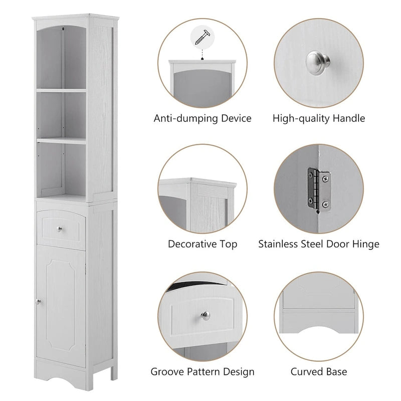 Tall Bathroom Cabinet Freestanding Storage Cabinet with Drawer - 13.4L x 9.1W x 66.9H
