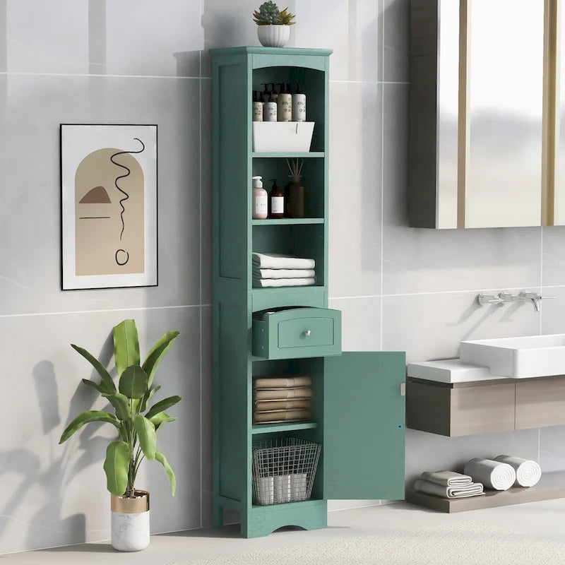 Tall Bathroom Cabinet Freestanding Storage Cabinet with Drawer - 13.4L x 9.1W x 66.9H