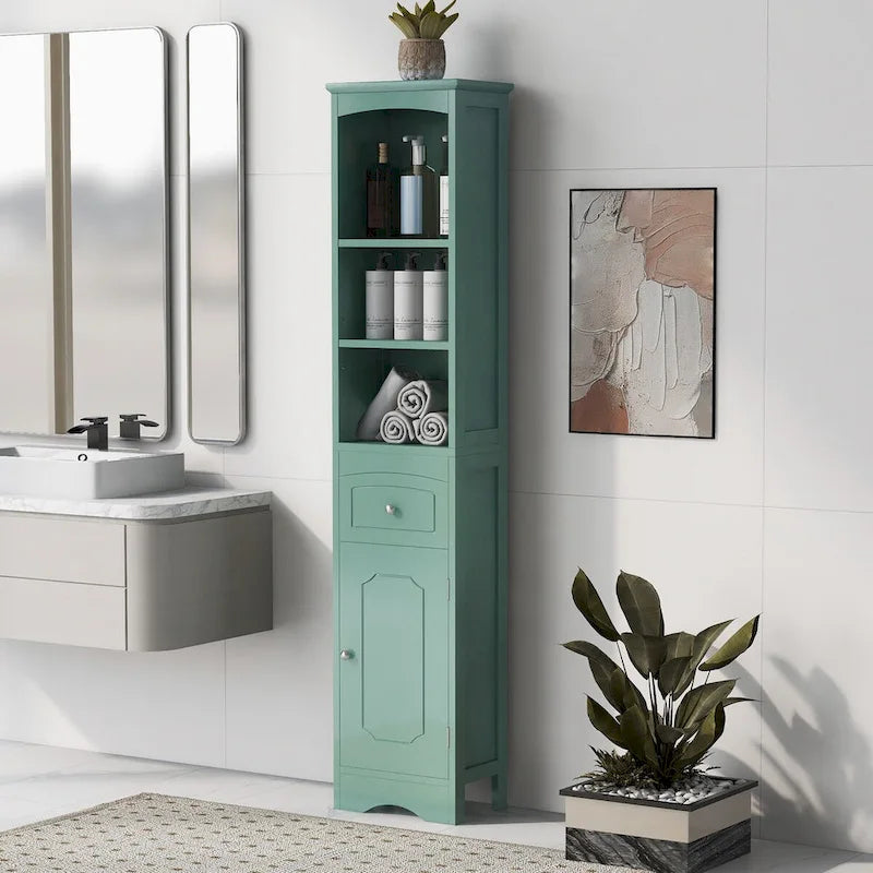 Tall Bathroom Cabinet Freestanding Storage Cabinet with Drawer - 13.4L x 9.1W x 66.9H