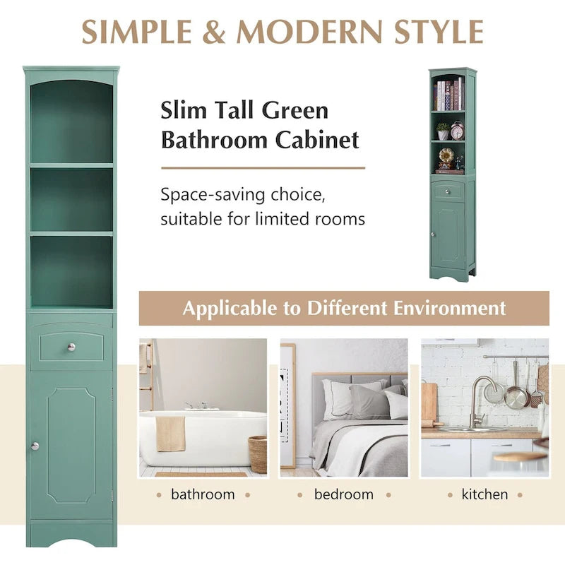 Tall Bathroom Cabinet Freestanding Storage Cabinet with Drawer - 13.4L x 9.1W x 66.9H