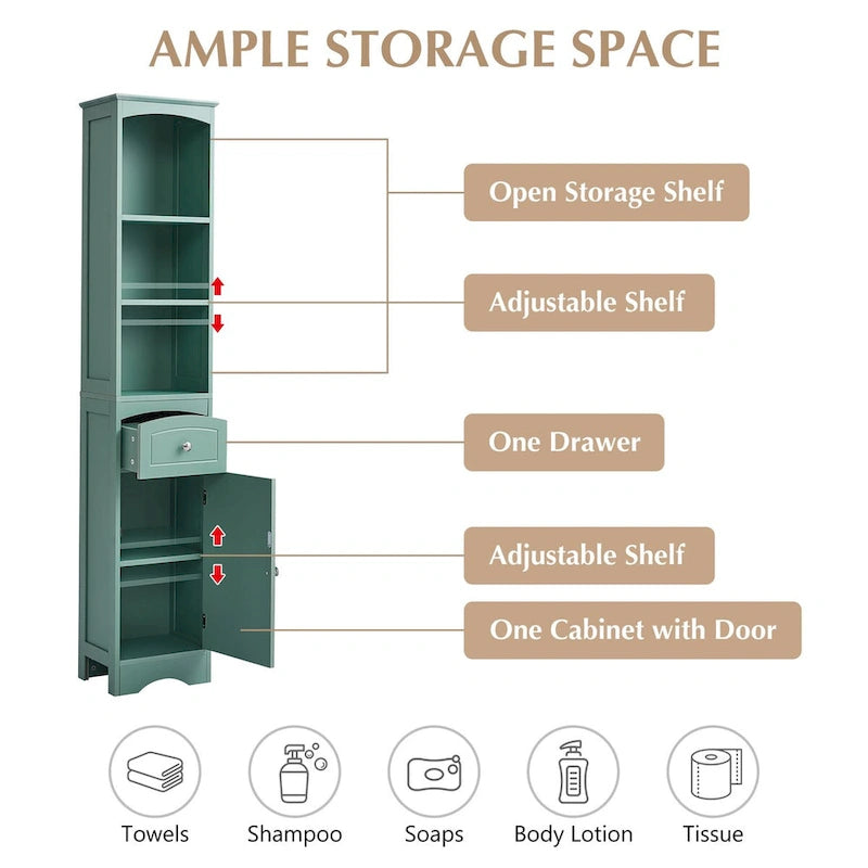 Tall Bathroom Cabinet Freestanding Storage Cabinet with Drawer - 13.4L x 9.1W x 66.9H