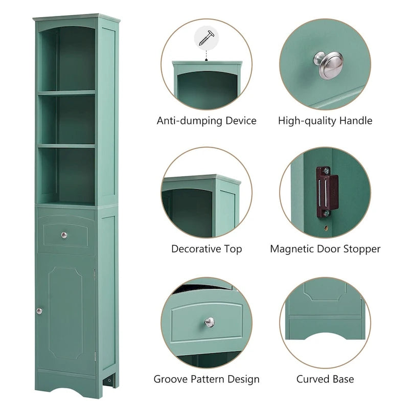 Tall Bathroom Cabinet Freestanding Storage Cabinet with Drawer - 13.4L x 9.1W x 66.9H