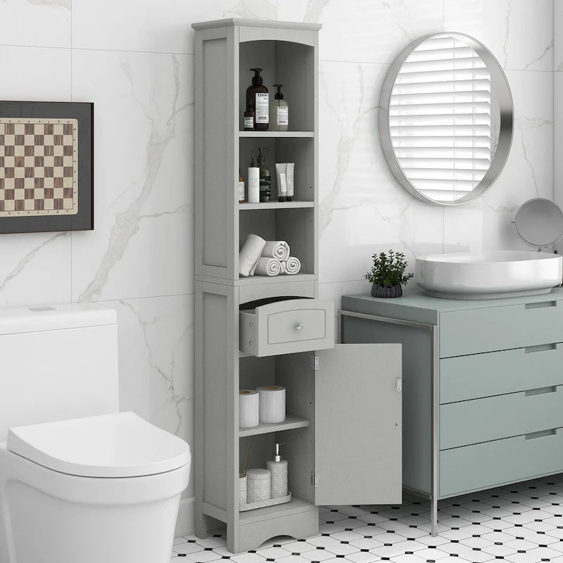 Tall Bathroom Cabinet Freestanding Storage Cabinet with Drawer - 13.4L x 9.1W x 66.9H