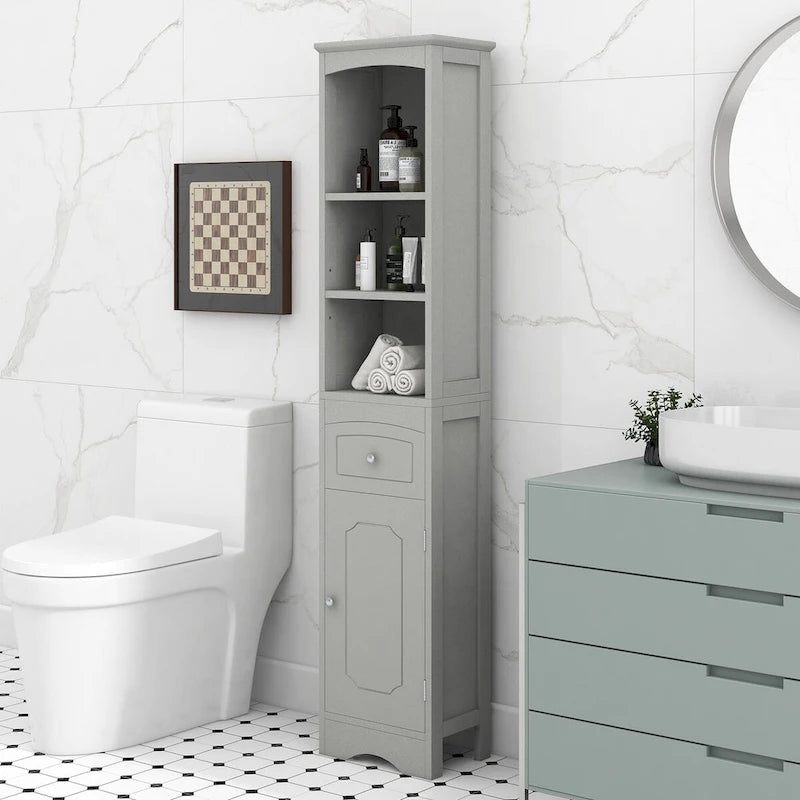 Tall Bathroom Cabinet Freestanding Storage Cabinet with Drawer - 13.4L x 9.1W x 66.9H