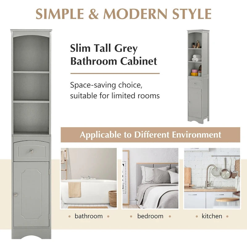 Tall Bathroom Cabinet Freestanding Storage Cabinet with Drawer - 13.4L x 9.1W x 66.9H