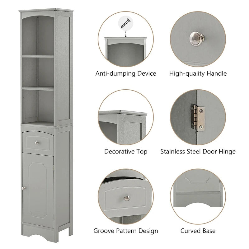 Tall Bathroom Cabinet Freestanding Storage Cabinet with Drawer - 13.4L x 9.1W x 66.9H