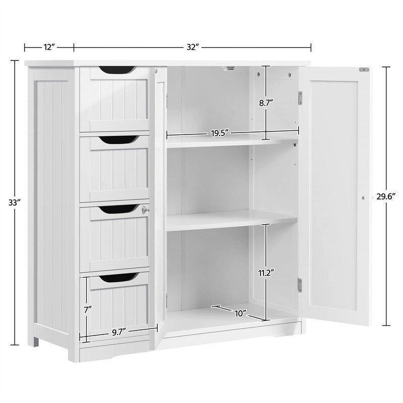 Wooden Bathroom Floor Cabinet - 12D x 32W x 33H