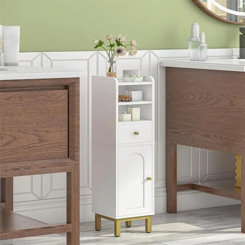 Corner Floor Cabinet with Drawers and Doors - 7.9D x 7.9W x 33.5H