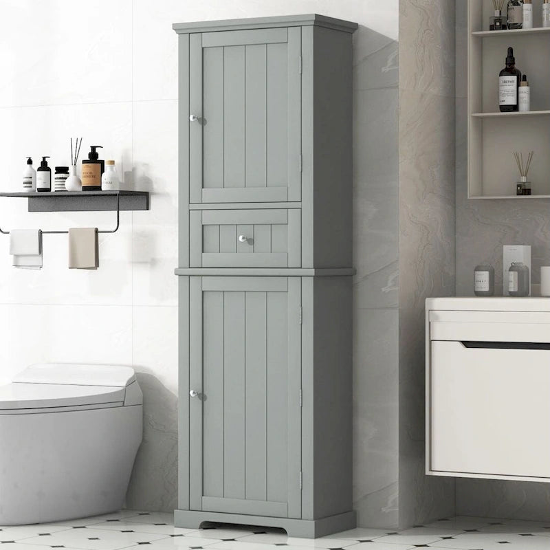 Tall Bathroom Storage Cabinet Freestanding Storage Cabinet with Drawer and Adjustable Shelf MDF Board with Painted Finish