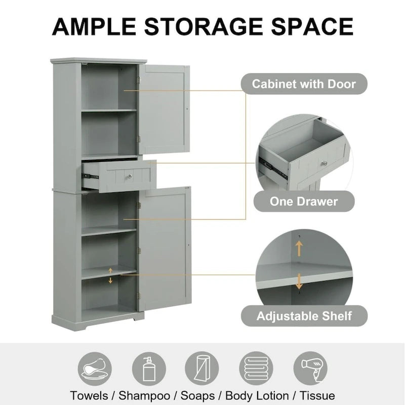 Tall Bathroom Storage Cabinet Freestanding Storage Cabinet with Drawer and Adjustable Shelf MDF Board with Painted Finish
