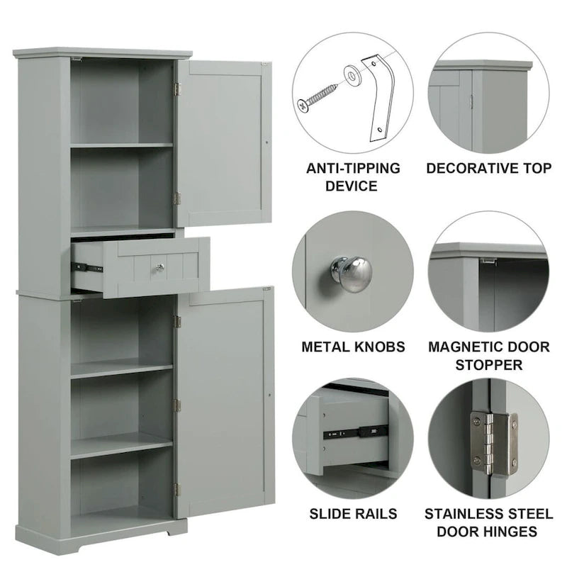 Tall Bathroom Storage Cabinet Freestanding Storage Cabinet with Drawer and Adjustable Shelf MDF Board with Painted Finish