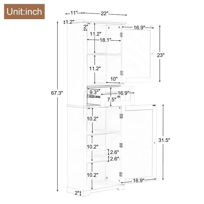 Tall Bathroom Storage Cabinet Freestanding Storage Cabinet with Drawer and Adjustable Shelf MDF Board with Painted Finish