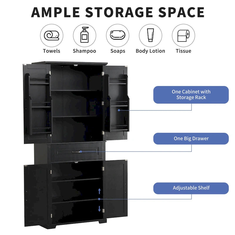 Bathroom Storage Cabinet with Doors and Drawer