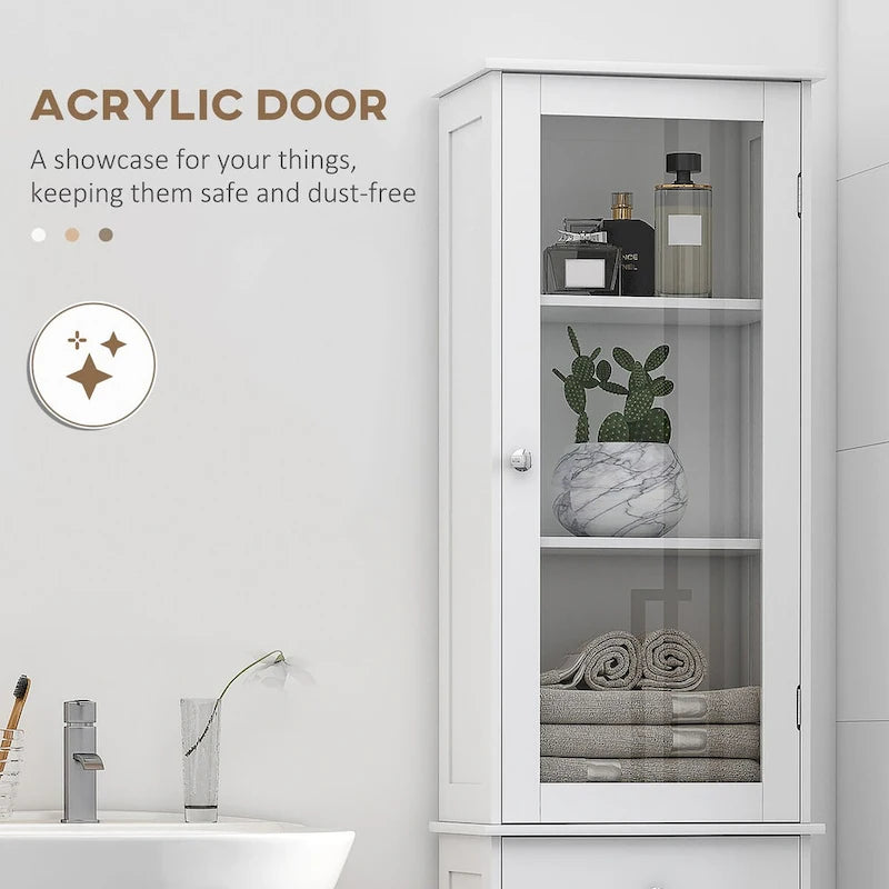 Slim Bathroom Storage Cabinet, Tall Bathroom Cabinet,Narrow Linen Tower with Acrylic Door,Drawer and Shelves