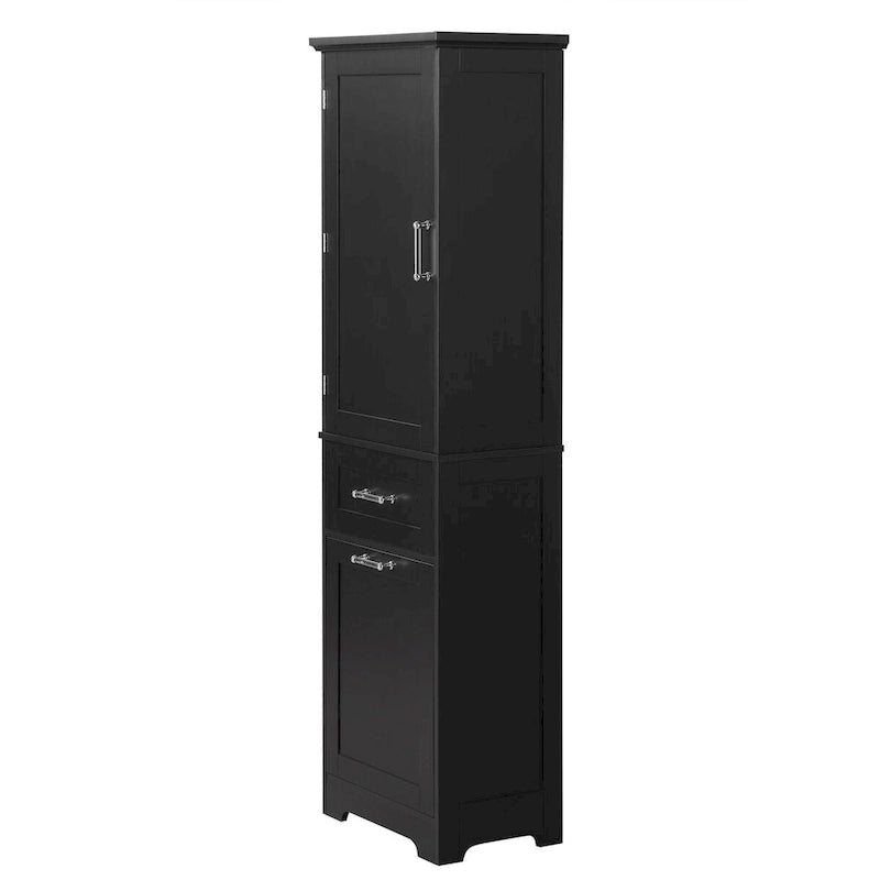 68Tall Bathroom Storage Cabinet, Freestanding Storage Cabinet with Two Different Size Drawers and Adjustable Shelf, MDF Board