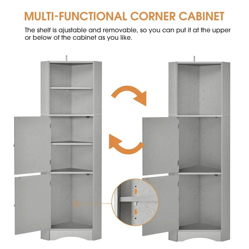 61 H Bathroom Cabinet,Narrow Toilet Organizer Side Corner Storage Tall Corner Cabinet