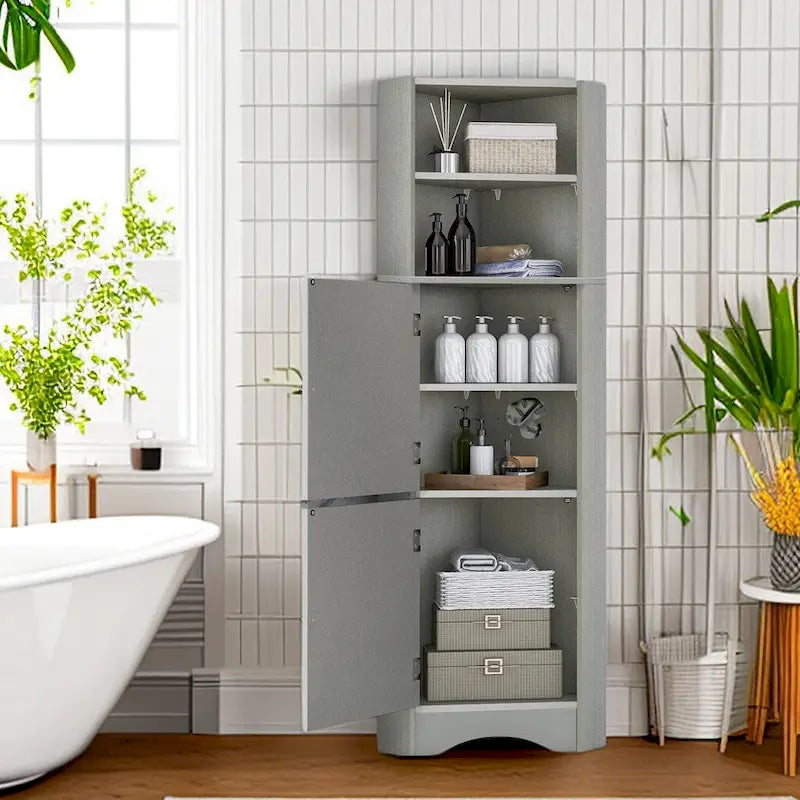 61 H Bathroom Cabinet,Narrow Toilet Organizer Side Corner Storage Tall Corner Cabinet