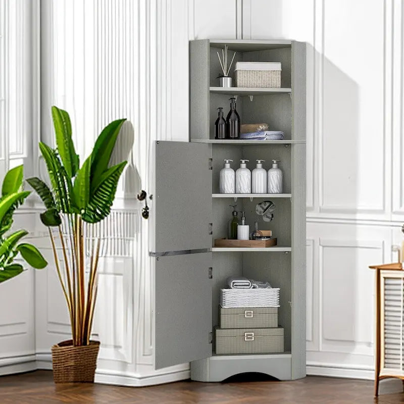 61 H Bathroom Cabinet,Narrow Toilet Organizer Side Corner Storage Tall Corner Cabinet