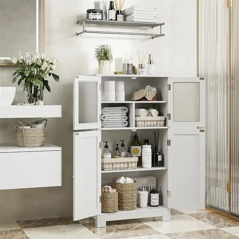 Storage Cabinet with Adjustable Shelves Glass Doors - 11.8D x 23.6W x 42.7H