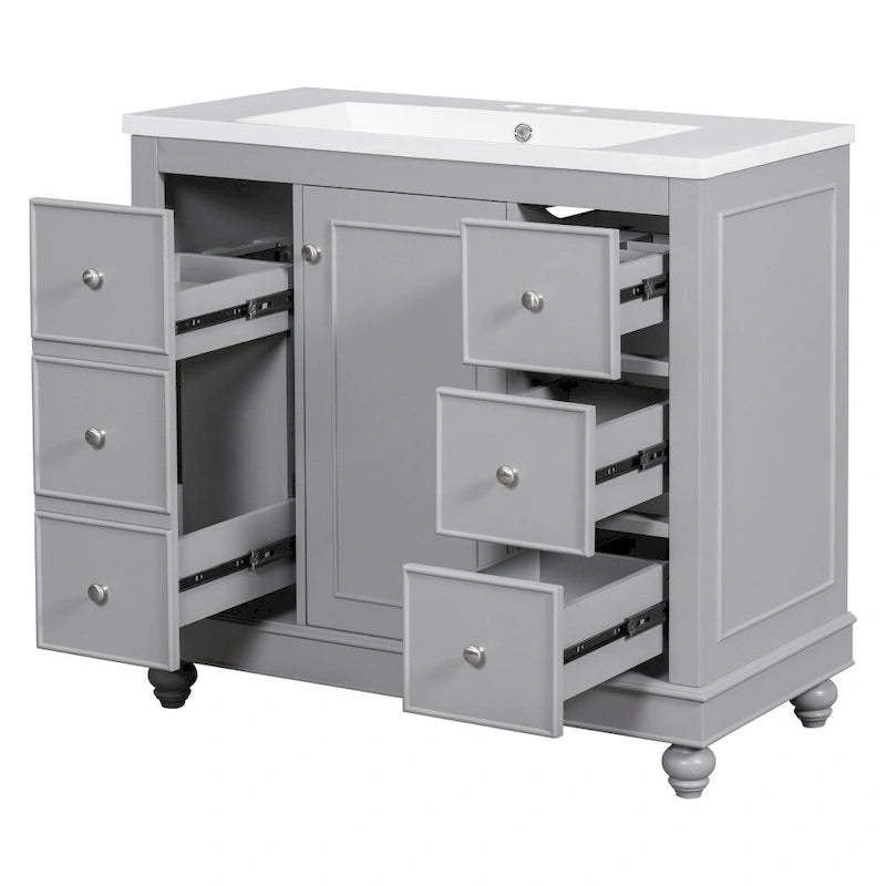 36 Inch Bathroom Vanity Cabinet with Resin Sink and Adjustable Shelves