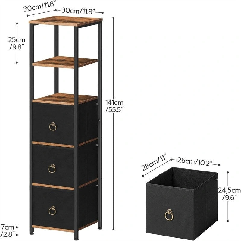 6 Tier Corner Shelf Stand with 3 Drawers - 11.8L x 11.8W x 55.5H