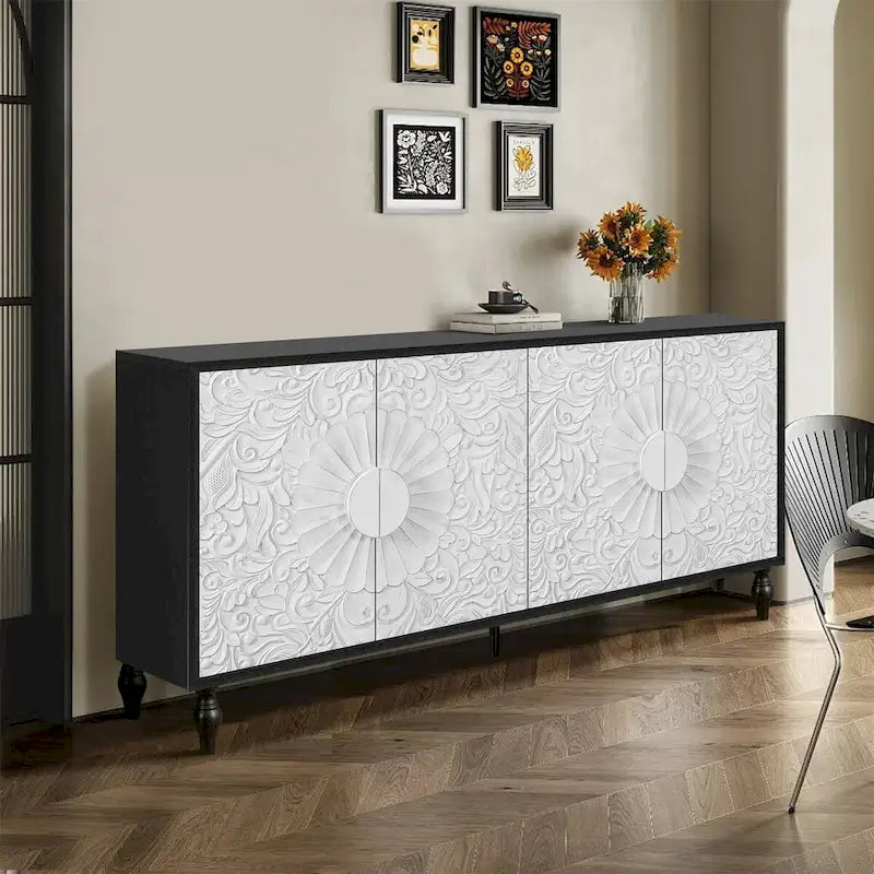 Vintage White Sideboards with Large Faceted Carved