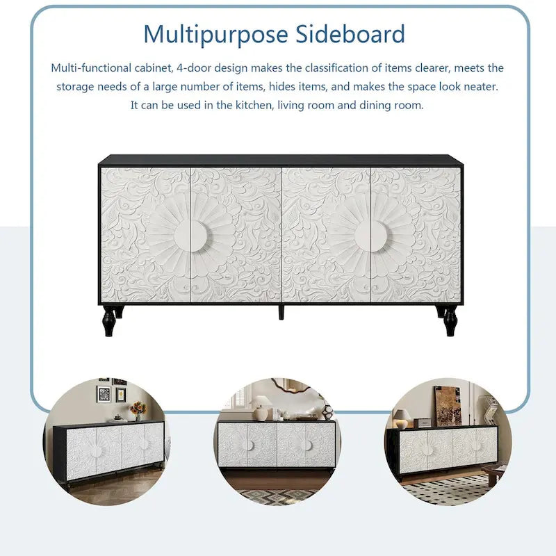 Vintage White Sideboards with Large Faceted Carved