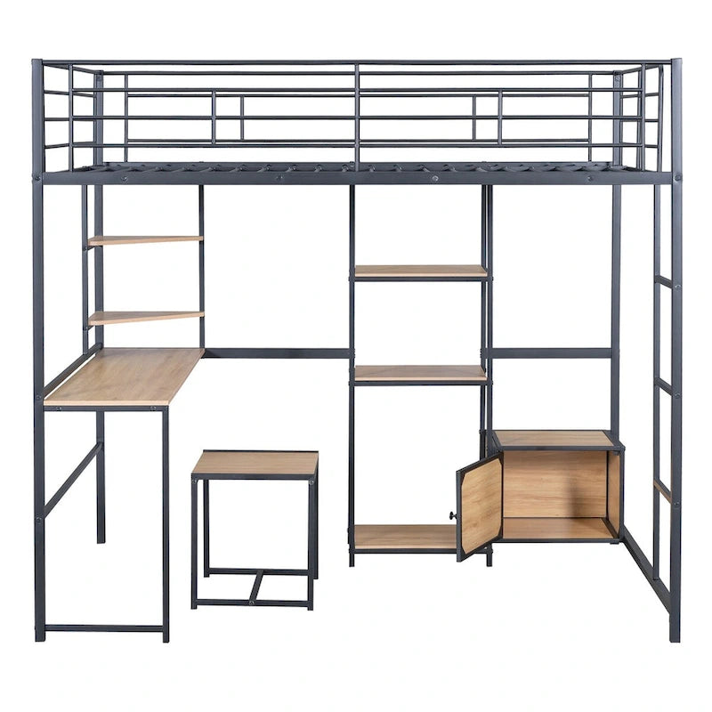 MERAX Full Size Loft Bed with Desk and Stool