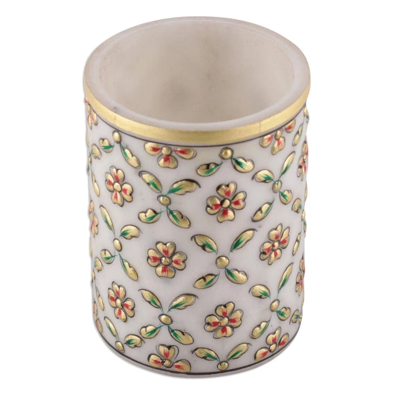 Novica Handmade Spring Mesh Marble Pen Holder