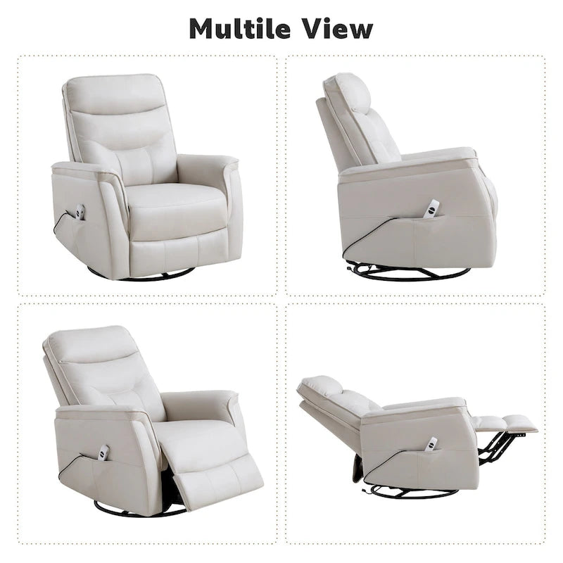 HOMYKA Swivel Power Recliner Faux Leather Glider With USB Port