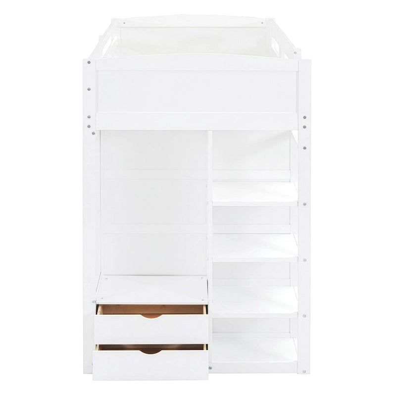 Merax Loft Bed with Desk, Wardrobes, 4 Drawers and 4 Shelves