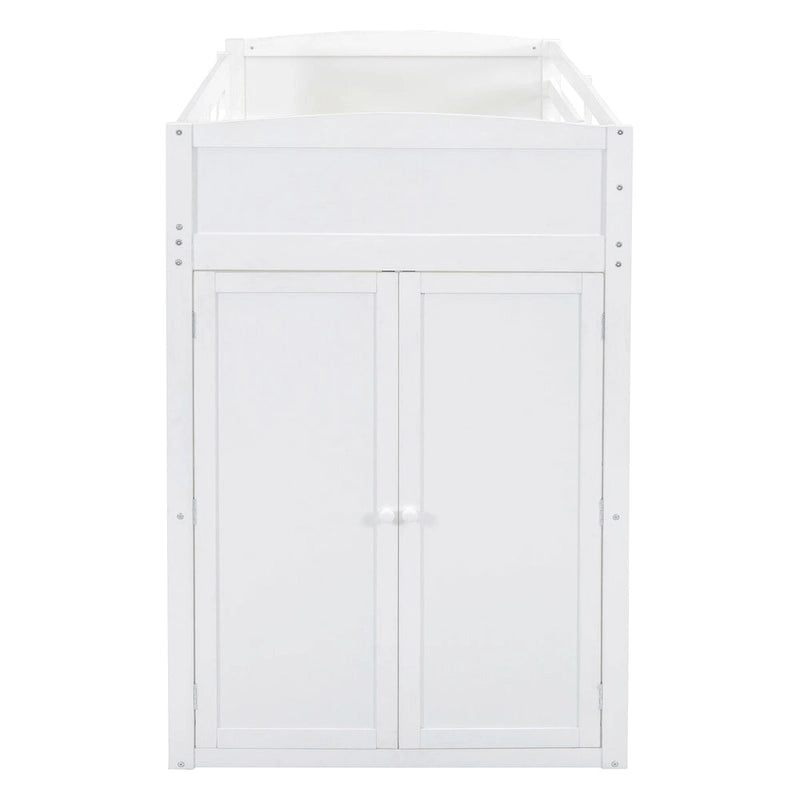Merax Loft Bed with Desk, Wardrobes, 4 Drawers and 4 Shelves